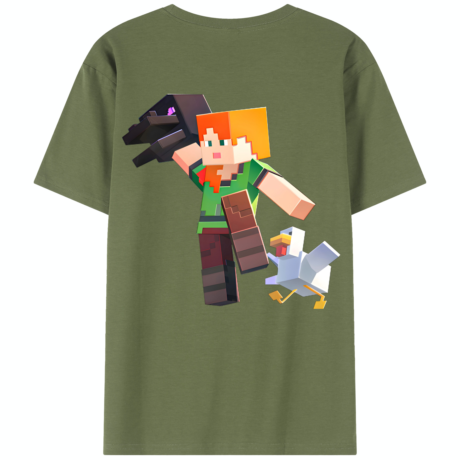 （画像用） マインクラフト ブロックの世界 Minecraft MC Block world 綿100％半袖Tシャツ（背面プリント）
